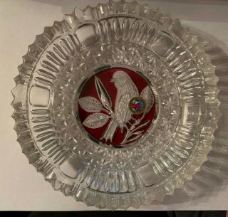 Vintage Hofbauer Red Bird Lead Crystal Ashtray