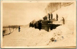 Vintage 1910s Rppc Real Photo Postcard Workers Digging Train Out Of Snow Drifts