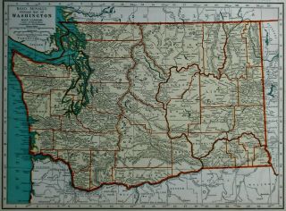 L@@k Vintage 1939 World Atlas Colored Map Of Washington & Virginia Va Wwii Old
