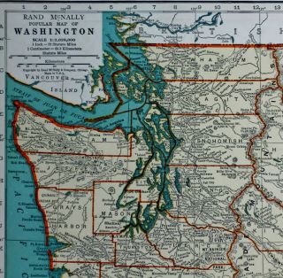 L@@K Vintage 1939 World Atlas Colored Map of Washington & Virginia VA WWII OLD 3
