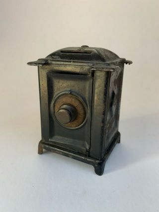 Vintage Antique Metal Safe Bank - Coin Deposit Safe