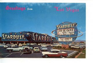 Old Cars - Stardust Casino - Las Vegas - Nevada - 1950 Vintage Advertising Postcard