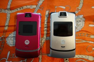 Two Vintage Motorola Razor Flip Phones;.
