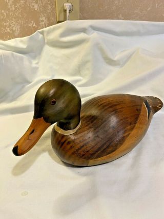 Vintage Wood Carved Duck Decoy Signed R.  Price 1984 Green Head Mallard