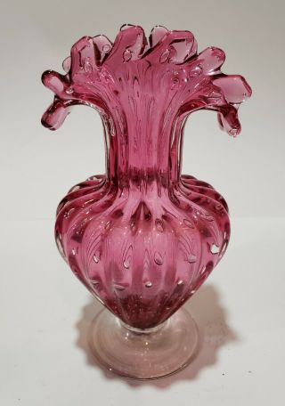 Vintage Italian Art Glass Sommerso Bullicante Pink Vase Stunning