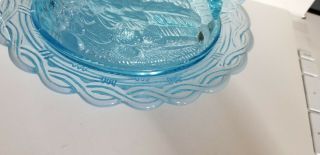 Vintage LG Aqua Ice Blue Opalescent Glass Hen Chicken on Nest Basket 2