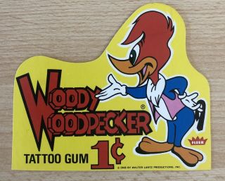 Woody Woodpecker 1968 Fleer Tattoo Gumball Vending Display Card Vintage