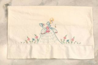 One Vintage Embroidered Pillowcase For Sewing/crafts • Southern Belle Design