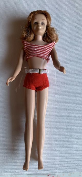 Vintage Barbie Scooter Doll Swimsuit Red & White Stripped Shirt Red Shorts 1964