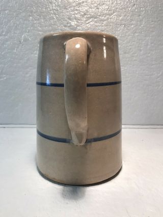 Vintage Stoneware Pitcher Pottery Crock With Blue Stripes Primitive Country 2