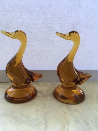 Vintage Amber Colored Glass Ducks