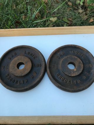 Vintage Set Dan Lurie 7.  5lb Barbell Weights Brooklyn Ny Cast Iron Plates Lifting