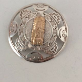 Vintage 925 Sterling Silver 18k Gold Peru Brooch Pendant