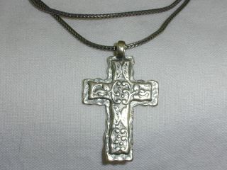 Vintage Didae Shabool Sterling Cross Necklace On Fine Sterling Box Chain