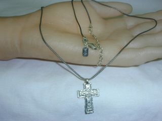 VINTAGE DIDAE SHABOOL STERLING CROSS NECKLACE ON FINE STERLING BOX CHAIN 2