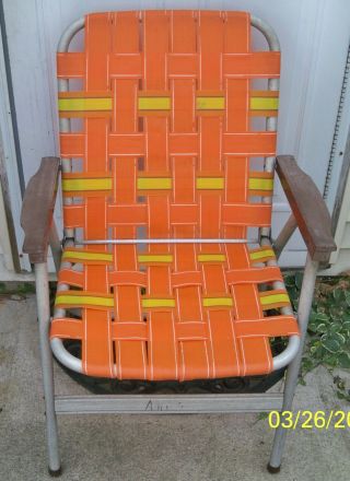 Vintage Aluminum Orange And Yellow Lawn Beach Garden Chair