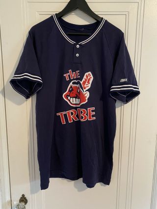 Vintage Cleveland Indians The Tribe Chief Wahoo Baseball Jersey - Tee By Bike Sz L
