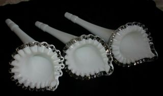Vintage Fenton Epergne Horns Silvercrest Milk White Set Of 3