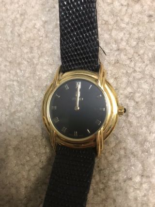 Vintage Fendi Watch 300 G Roman Numeral Black Face Gold Plated Watch