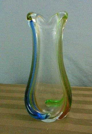 Mid Century Vintage Sommerso Murano Italy Colorful Art Glass Vase 9 "