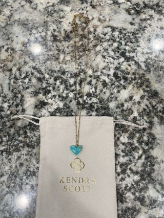 Kendra Scott Poppy Heart Vintage Gold Pendant Necklace In Turquoise Worn 2x $88