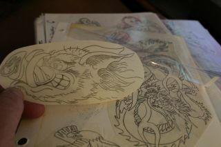 100 Pages Vintage Tattoo Flash Stencils Acetates? Front & Back (actually 200)