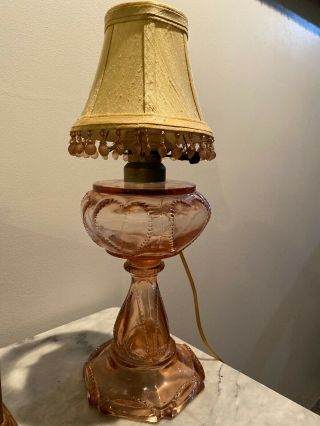 Vintage Pink Depression Glass Electric Oil Lamp Beaded Heart