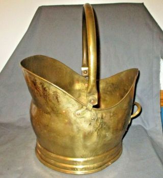 Vintage Embossed Brass Coal Scuttle Bucket 14 1/2 " Tall Planter Plant Pot