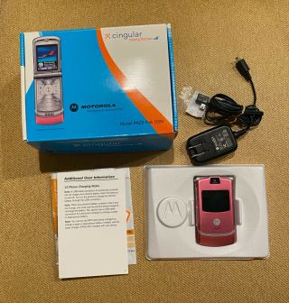 Vintage Motorola Razr V3 Pink Gsm Flip Phone Cingular -