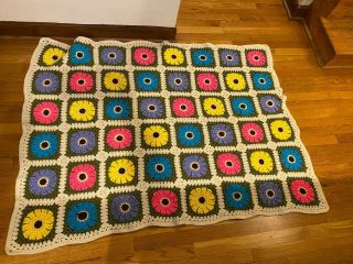Vintage Handmade Crochet Afghan Blanket Granny Square