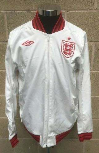Vintage Umbro England Football Training Zip Up Athletic Jacket White Red Large