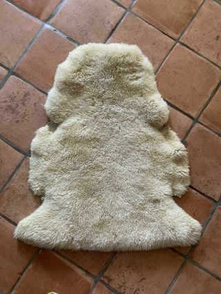 Sheepskin Rug 38”x32” Ivory Natural Wool Throw Chair Cover Vintage Plush