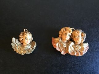 Vintage Cherub Angel Head Christmas Ornaments Hand Painted Resin Italy 915,  918