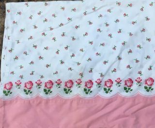 (2) vintage white cotton pillowcases w/ pink roses - Standard Size 2