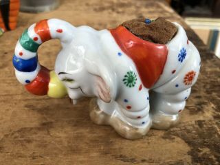 Rare Vintage Colorful Ceramic Elephant Pin Cushion