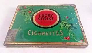Vintage Lucky Strike Merrie Christmas Cigarettes Tin W/ Foil Insert Ww Ii Era