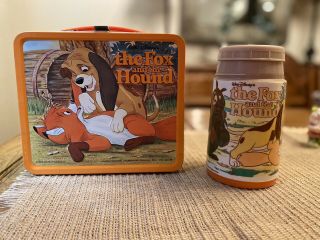 Vintage Metal Disney “fox And The Hound” Lunch Box With Thermos