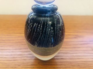 Pretty Vintage R Eickholt Art Glass Perfume Bottle Blue Iridescent & Crackled