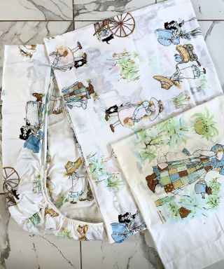 Vintage Holly Hobbie Twin Bed Fitted Flat & Pillowcase Sheet Set
