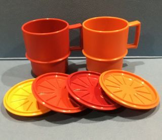 Vintage Tupperware Harvest Colors Stackable Coffee Cups Mugs With Lids