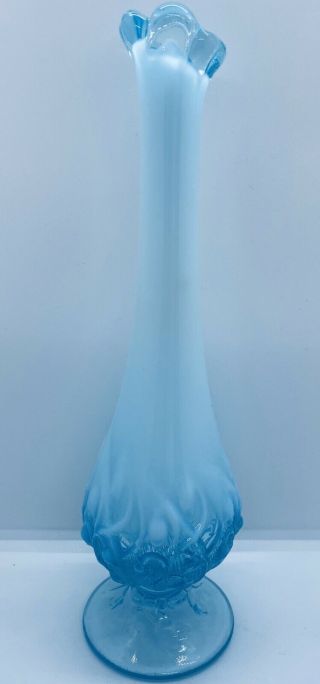 Vintage Fenton Blue Opalescent Hobnail Vaseline Glass Flower Vase