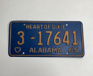 Near Alabama 1965 License Plate Car Tag With Paint Vintage Anti