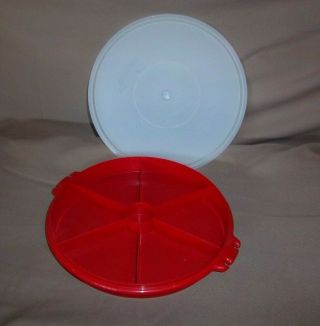 Vintage Tupperware 12 " Red Round Party Susan Divided Tray 405 With Lid