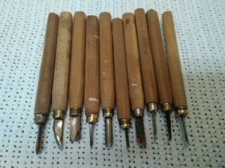 4))  Vtg Japan 10 - Pc Wood Carving Chisel Tools Home Woodworking Arts Crafts