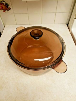 Vintage Corning Visions Amber 4.  5 L Dutch Oven Stock Pot & Lid - Usa Large Brown