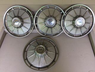 Vintage 1960’s Chevy Corvair Hubcaps Set Of 4 Chevrolet 13” Blue Triangle Bow
