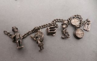 Vintage Sterling Silver Moveable Charm Bracelet,  Toaster,  Waffle Iron,  Uncle Sam,