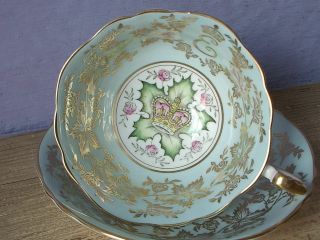 Vintage Paragon Queen Elizabeth Coronation Blue Gold Pink Rose Tea Cup Teacup