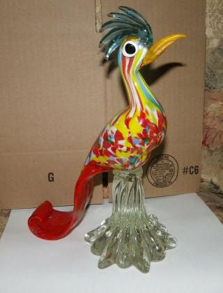 Vtg Murano Hand Blown Glass Bird Of Paradise Sculpture Figurine - 11 " Nc