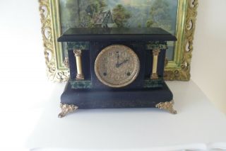 Vintage/antique Ansonia Mantel Clock Runs And Gongs W/ Key